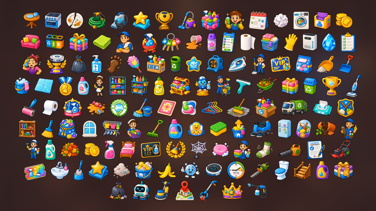 Cleaning Service Housekeeping Laundry Icons Pack Casual Simulation Mobile Games