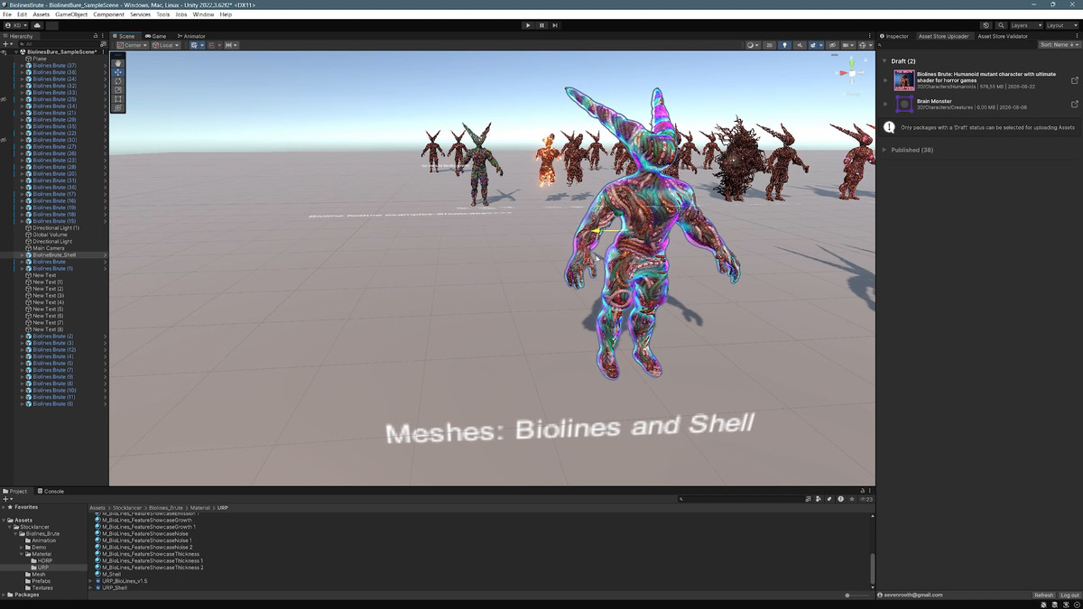 Biolines Brute: Humanoid mutant character with ultimate shader for horror games