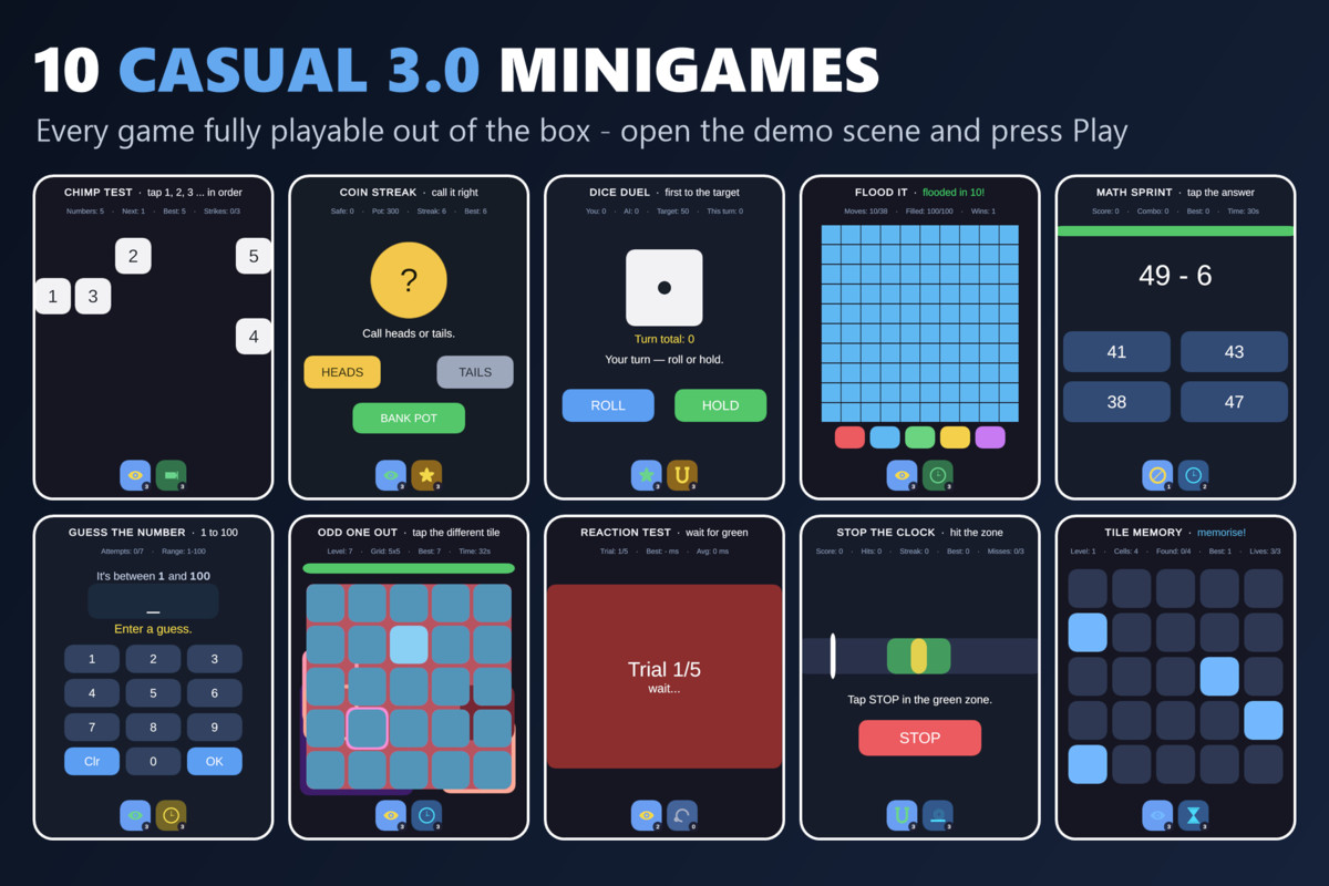 Mini Game Templates Casual 3.0 - 10 Casual Starters for Unity