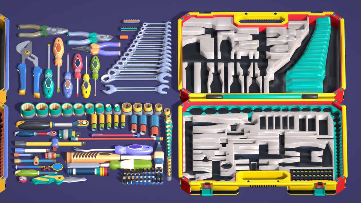 Industrial Toolkit Pack - 117 Lowpoly Toon Style Mechanical Tools Big Collection