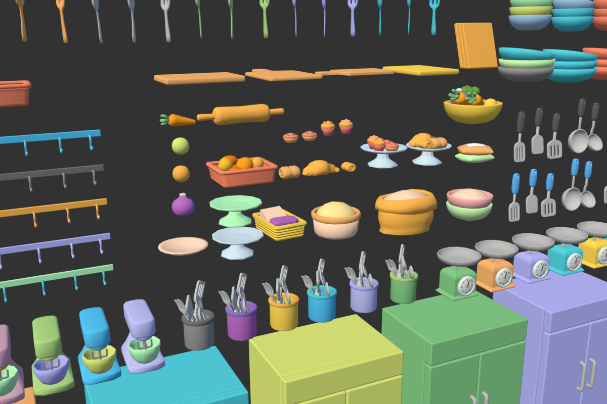 Cute Low Poly Kitchen Pack - Colorful Interior Props