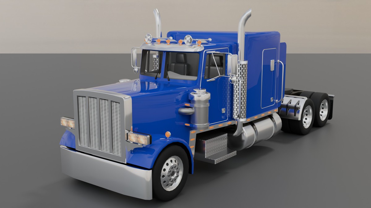 American Semi Truck + Logging Trailer | Interior, Modular, 4 Wood Log | PBR
