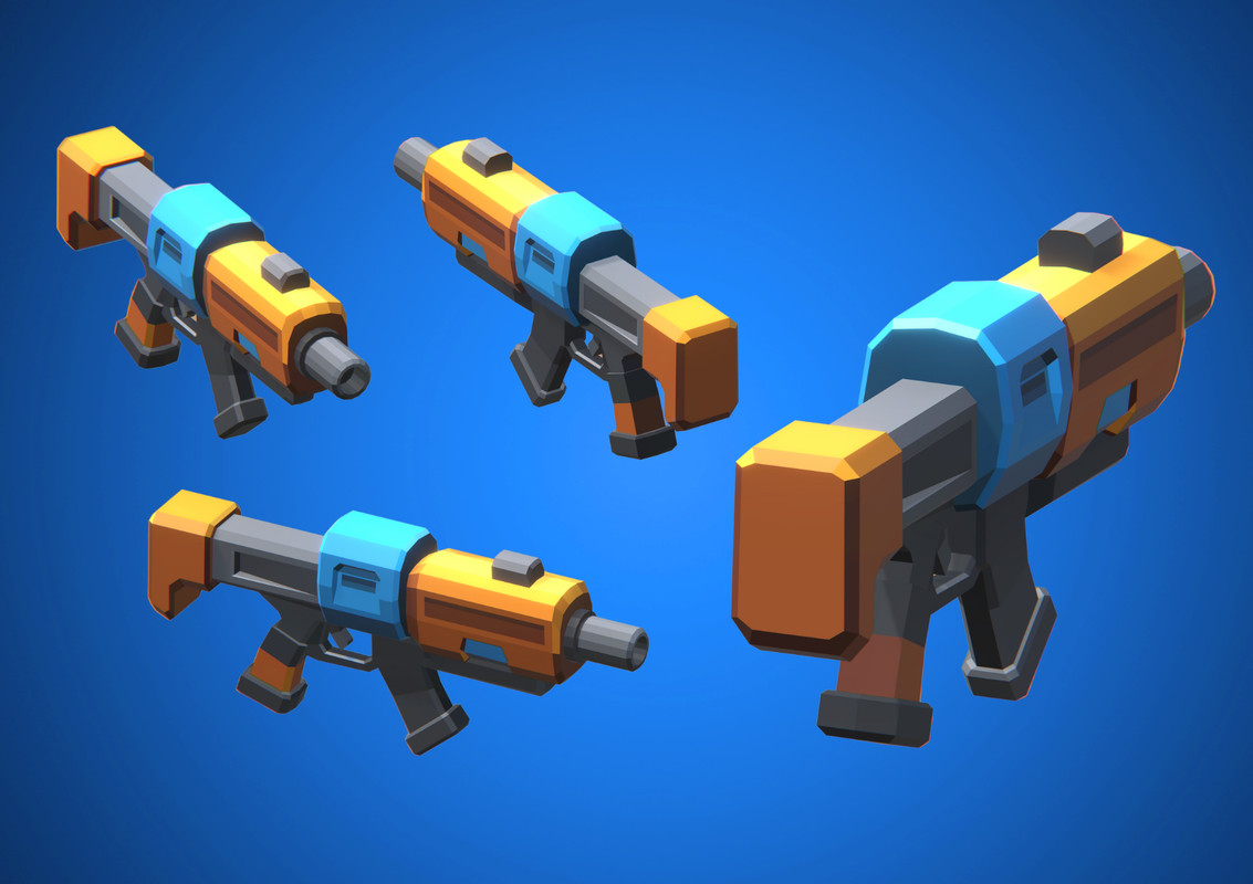 Low Poly Sci-Fi Blasters Bundle (36 weapons) - Retro Style