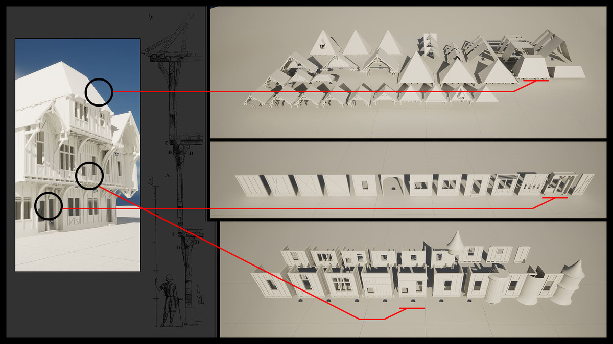 Tileable Medieval Corbelled House / Blockmesh for ingame engines