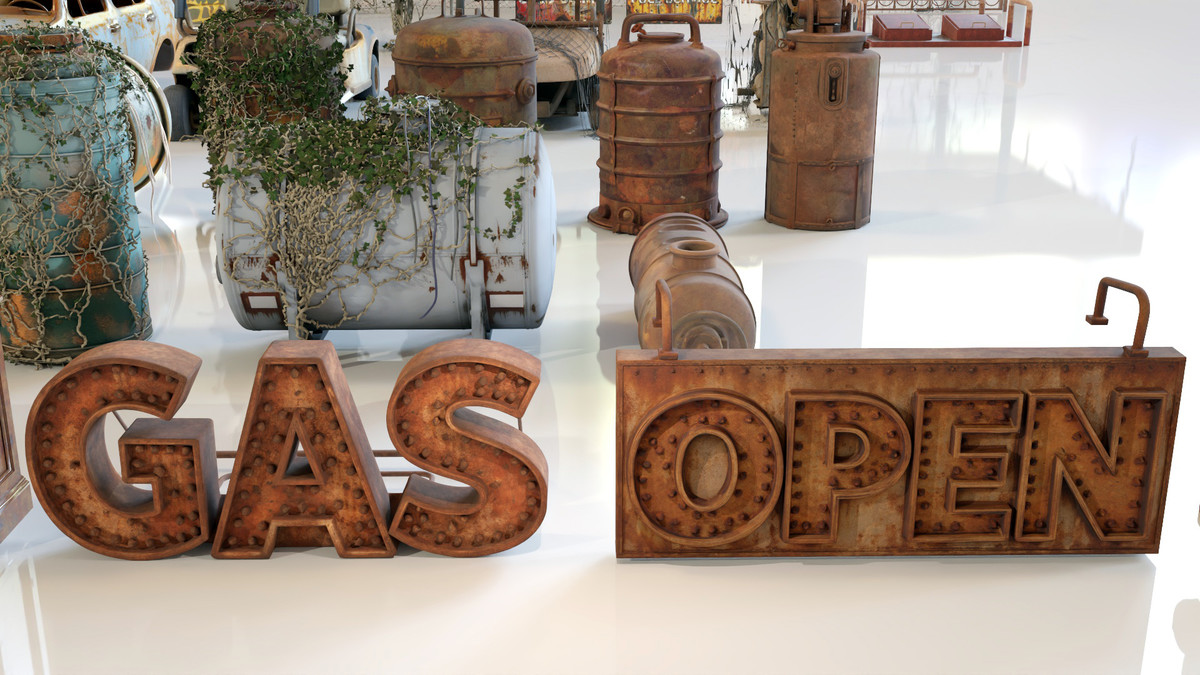 Post-Apocalyptic Junkyard Rusty Gas Station Props Pack (217 3d assets)