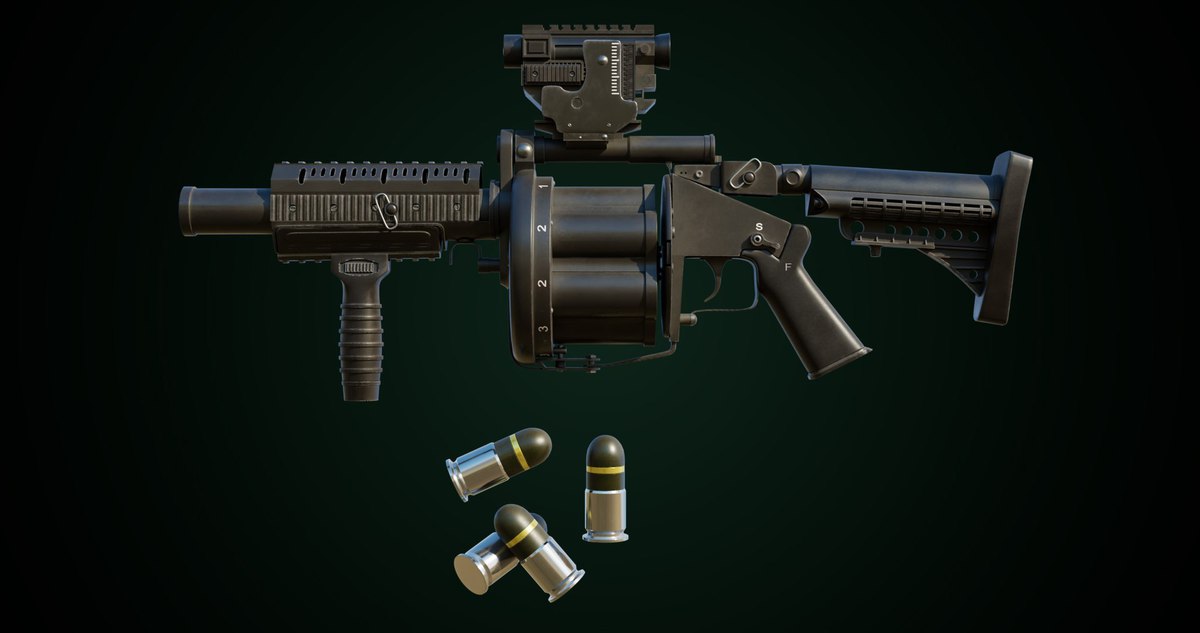 6 Grenade Launcher Black URP HDRP Textures