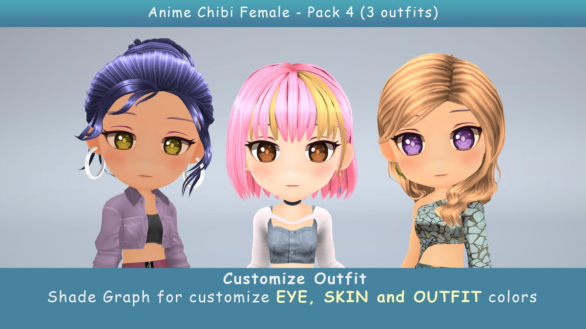 Anime Chibi Female Dancer - Combo 4 (3 outfits)