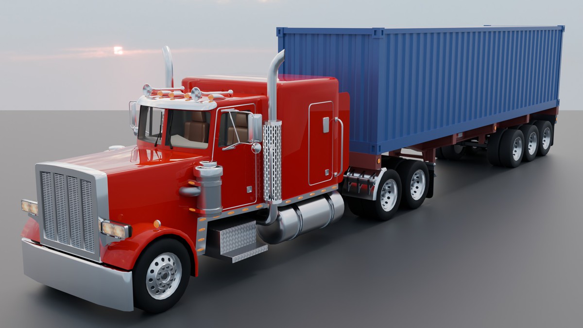 Realistic American Semi Truck + Container Trailer (11 Truck + 7 Trailer Colors)