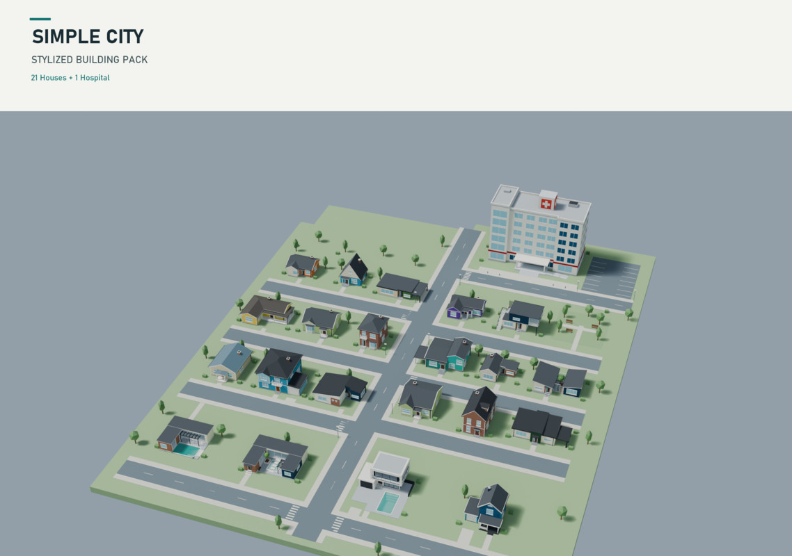Stylized Neighborhood - 22 Low Poly Buildings