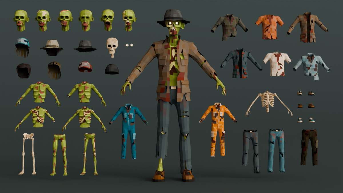 Zombie Man Modular Pack Low-Poly Stylized
