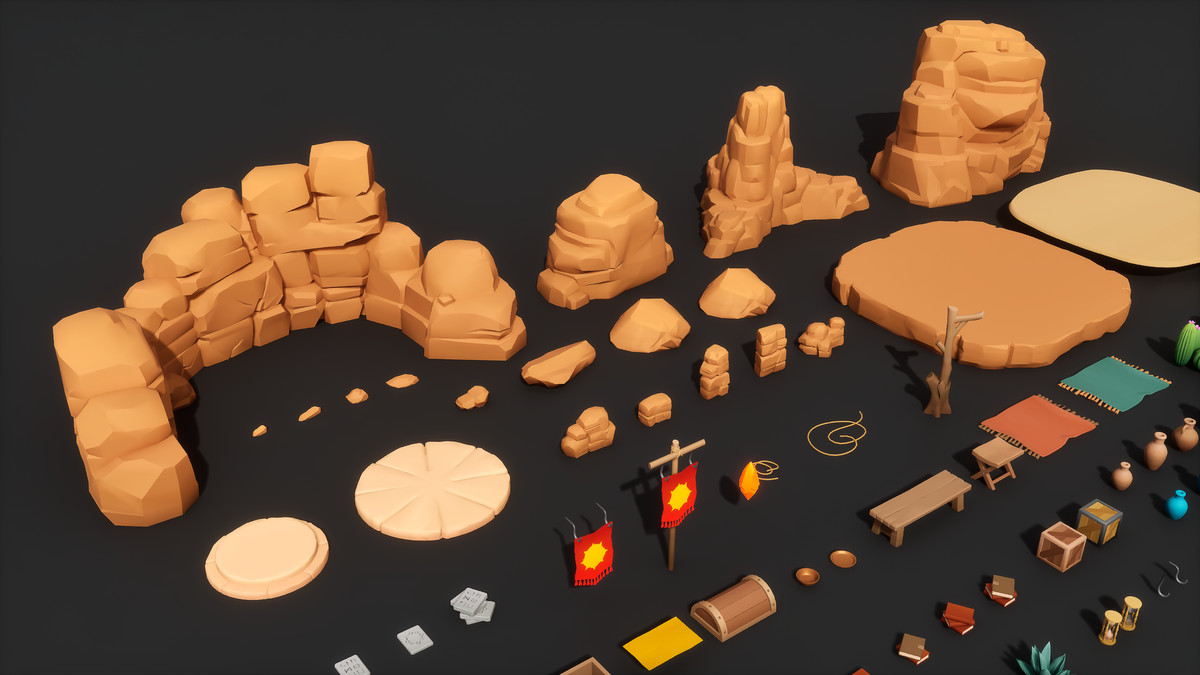 Desert Gilded Shrine - Low Poly Stylized Asset Pack