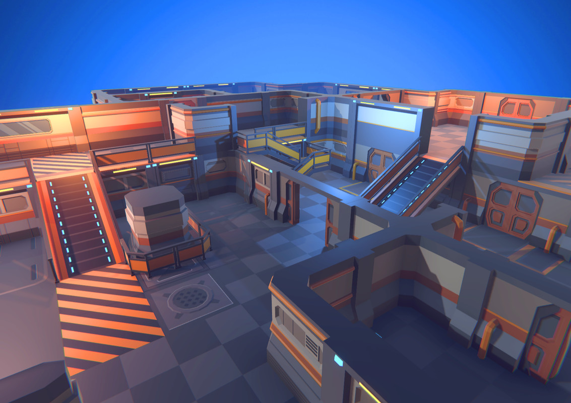 Low Poly Sci-Fi Modular Kit - Space Station Walls, Floors & Doors (URP)