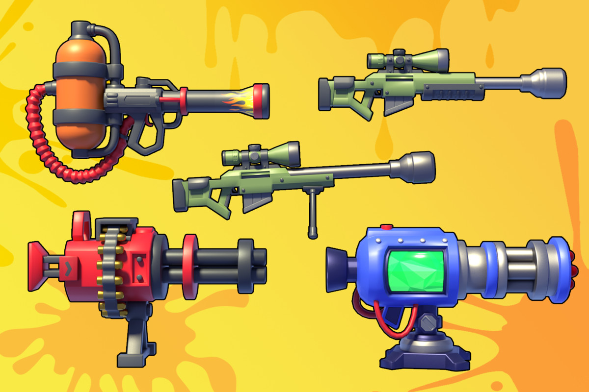 Realistic FPS Weapon & Turret Pack – Flamethrower, Gatling, Sniper with Bullets