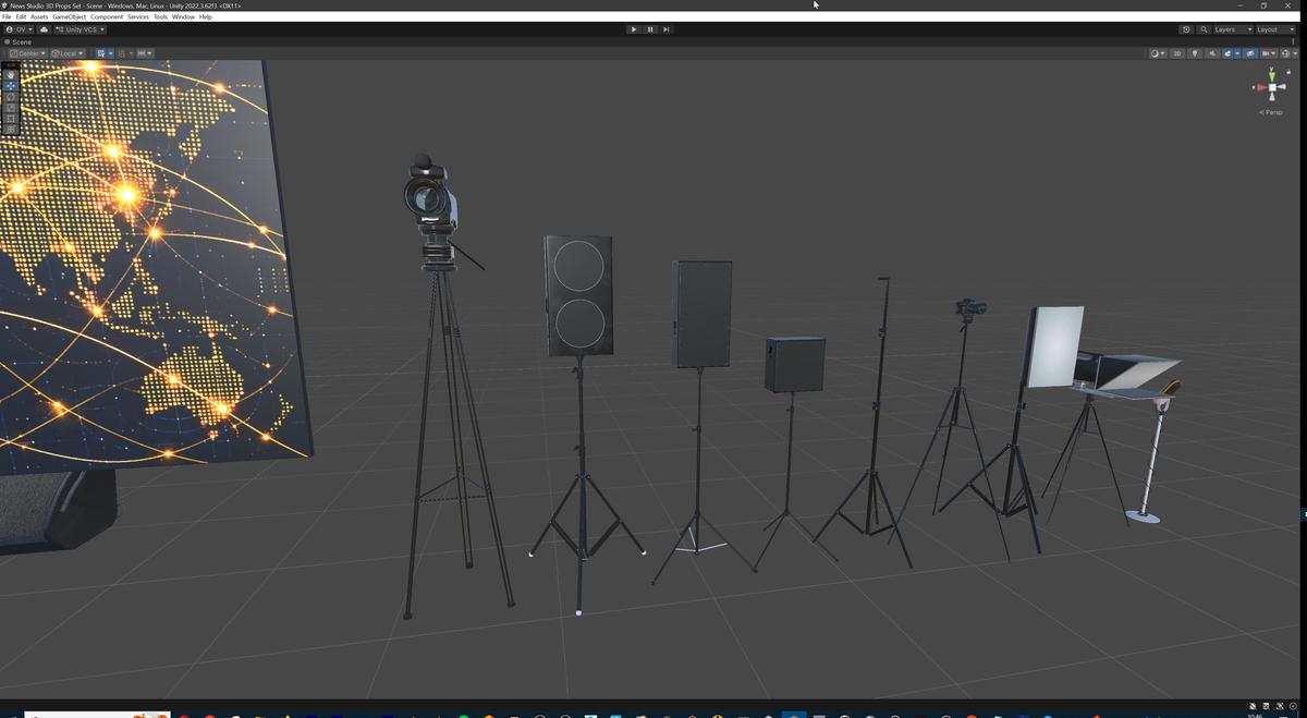 News Studio 3D Props Set - Broadcast Desks, Studio Lights, Furniture for VR