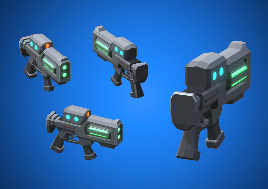 Low Poly Sci-Fi Blasters Bundle (36 weapons) - Retro Style