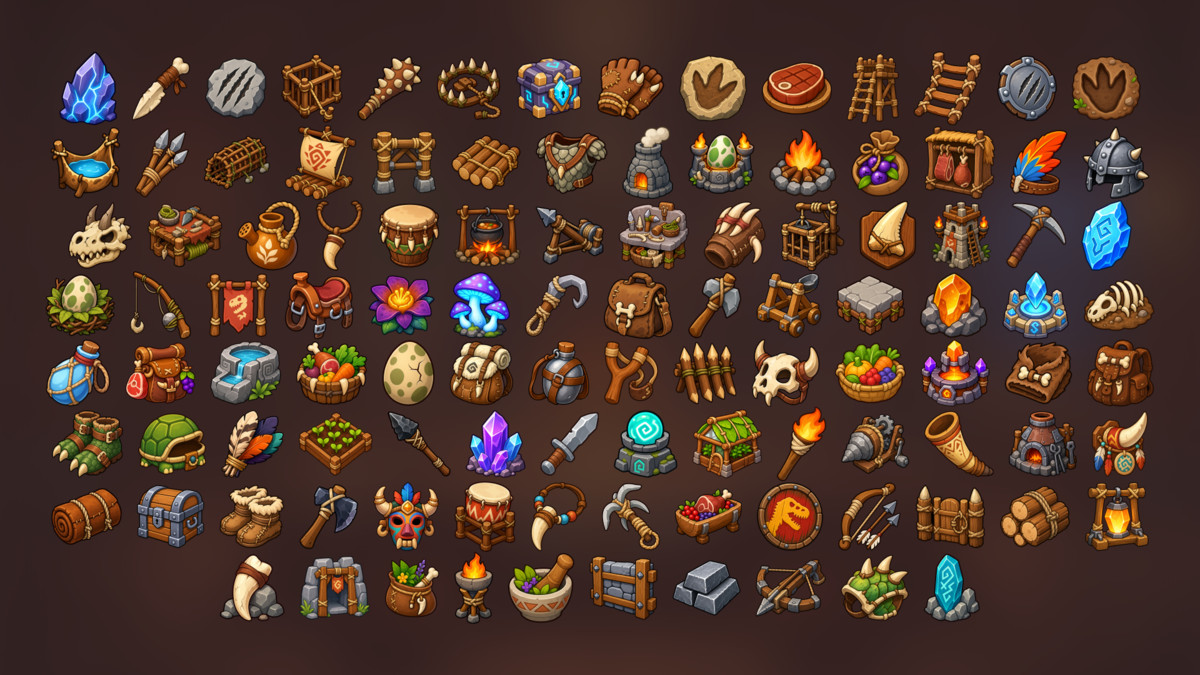 Prehistoric Survival Tribal Crafting Dinosaur Resources Icons Pack