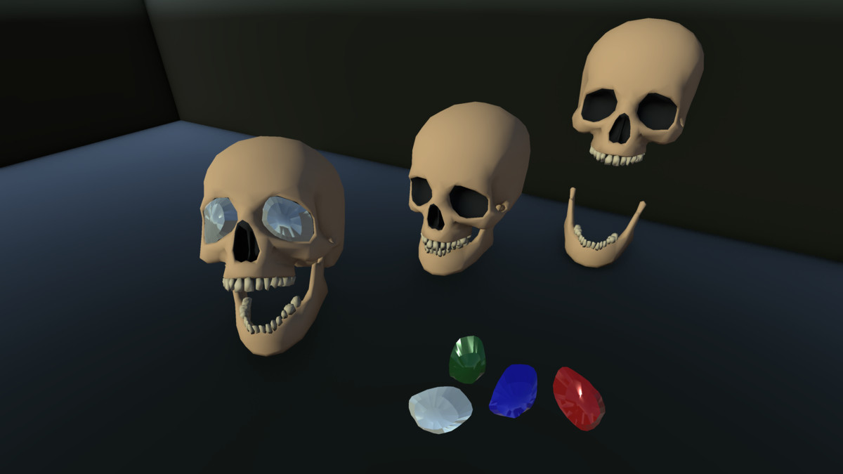 Puzzle Props: Human Skull & Gems
