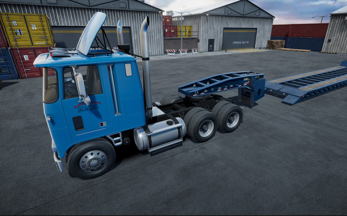 80s Cabover Truck with lowboy trailer