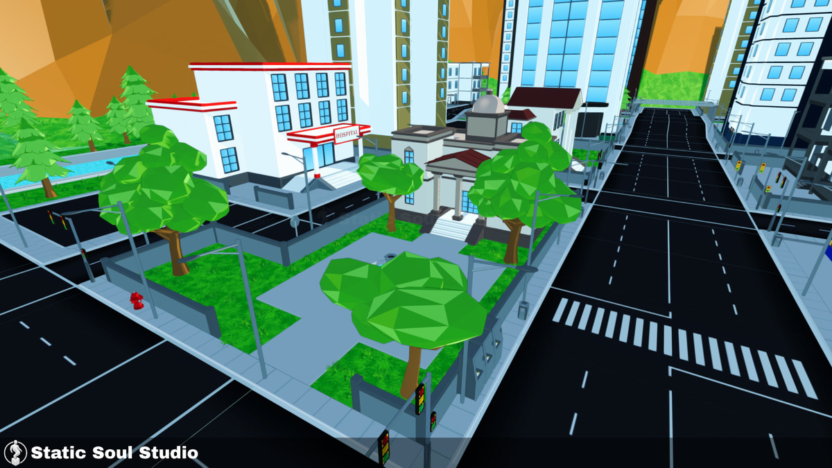 Low Poly City Pack – Modular Buildings, Roads & Props