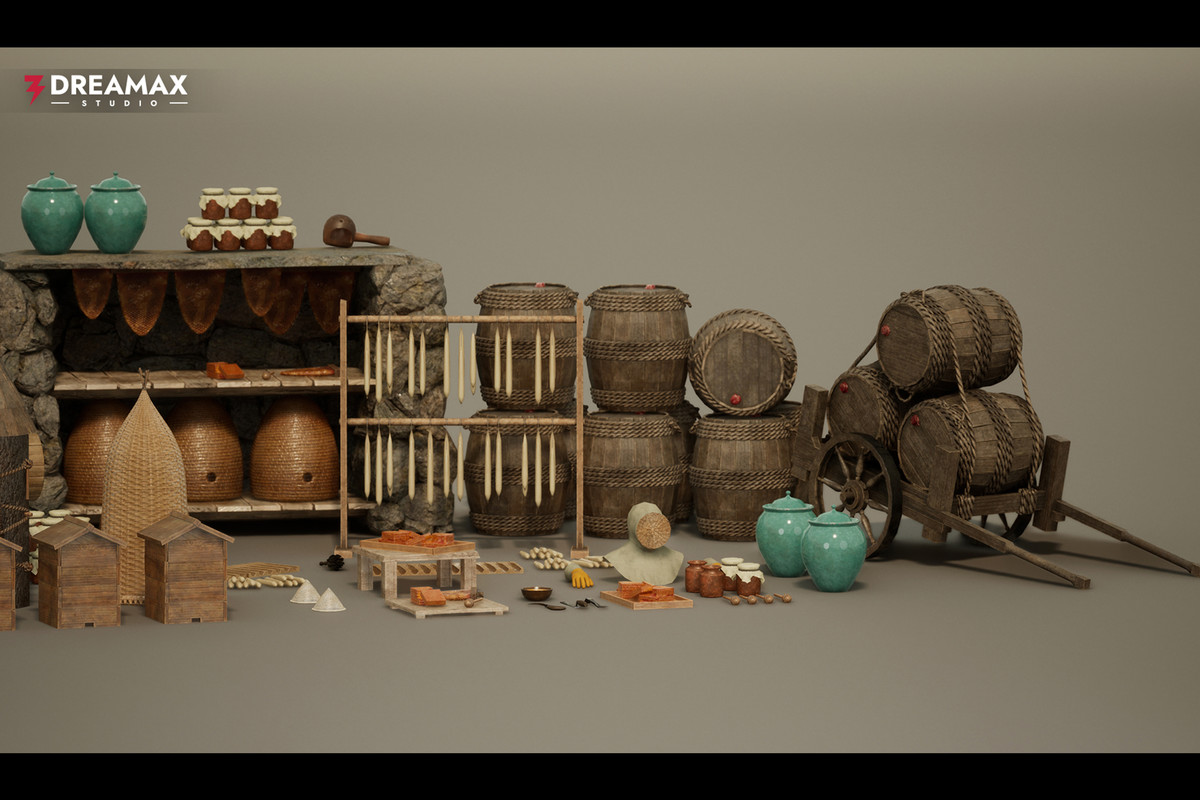 Medieval Beekeeping Props - Apiary, Skep Hives, Honey & Mead Production Vol. 1