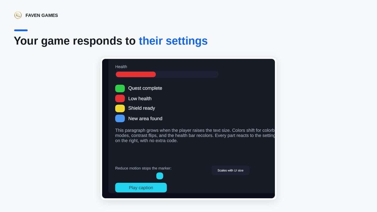 Accessibility Kit: Captions, Colorblind, Text Scaling & Remap