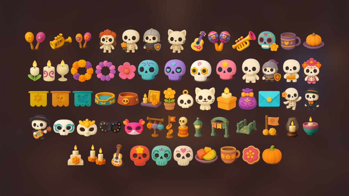 Day of the Dead Icons Pack Mexican Festive Skulls Characters Decorations