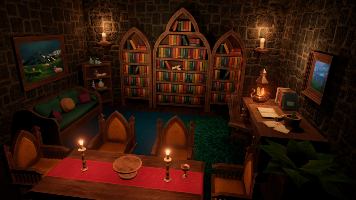 Fantasy Magic Interior - Wizard Library Study & Alchemy Room