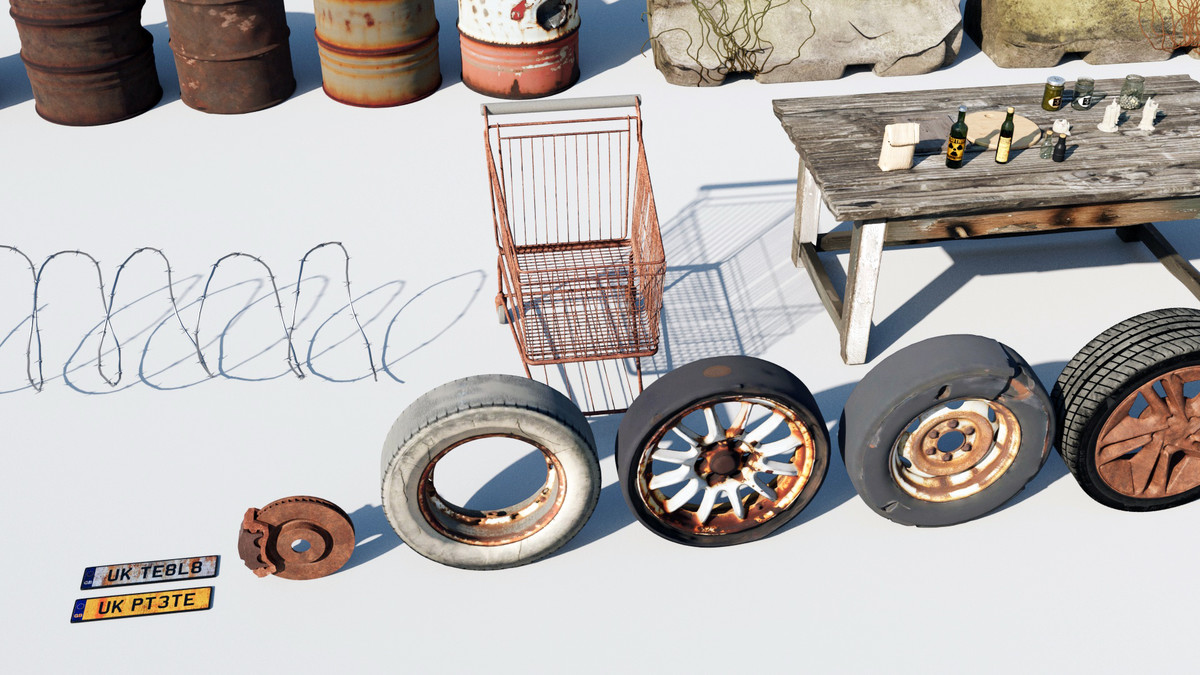 Post-Apocalyptic Survival Urban City Props and Road Signs Pack - 135 3d Models