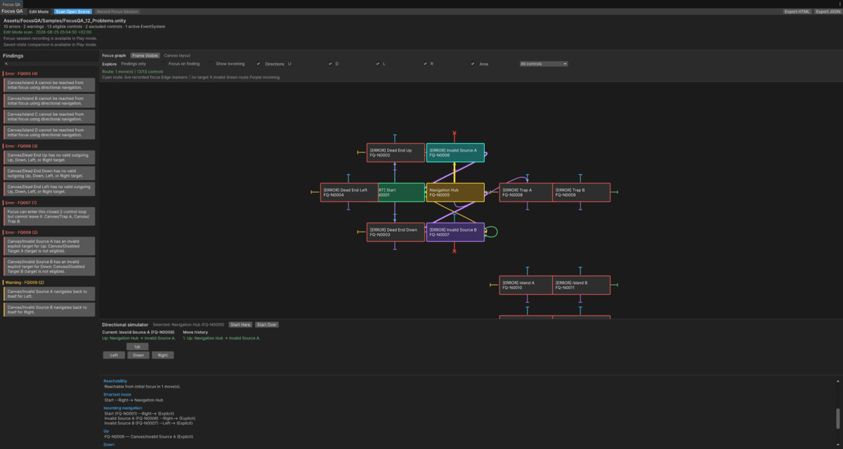 Focus QA — Fast uGUI Navigation Analyzer
