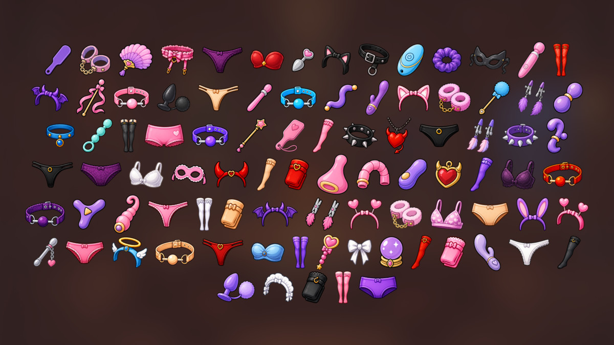 Adult Romance Lingerie Sex Shop Icons Pack for Dating Simulation and 18+ Games