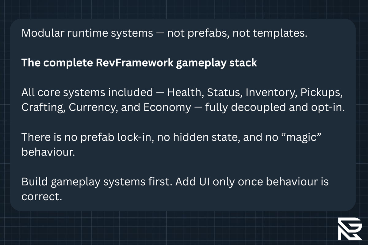 RevFramework Complete — Modular Gameplay Systems for Unity