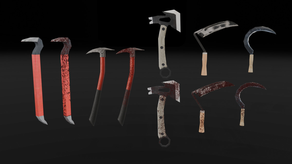 PSX Horror Melee Weapons Pack — 74 Retro Lowpoly Weapon Props(Clean + Bloody)