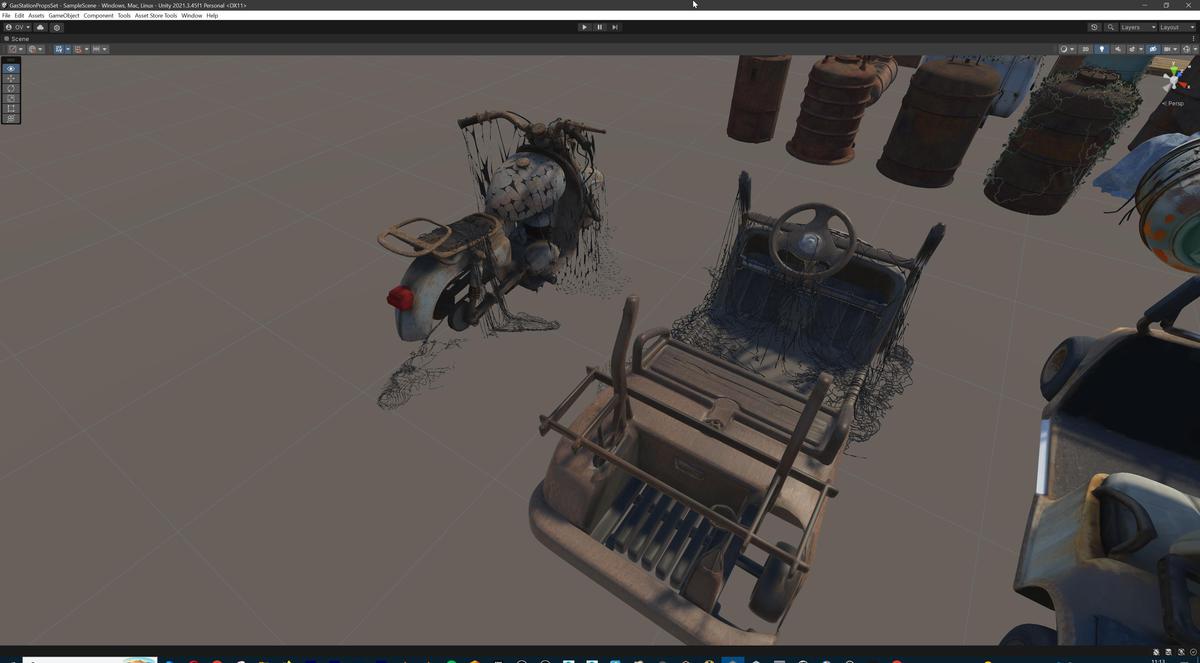 Post-Apocalyptic Junkyard Rusty Gas Station Props Pack (217 3d assets)