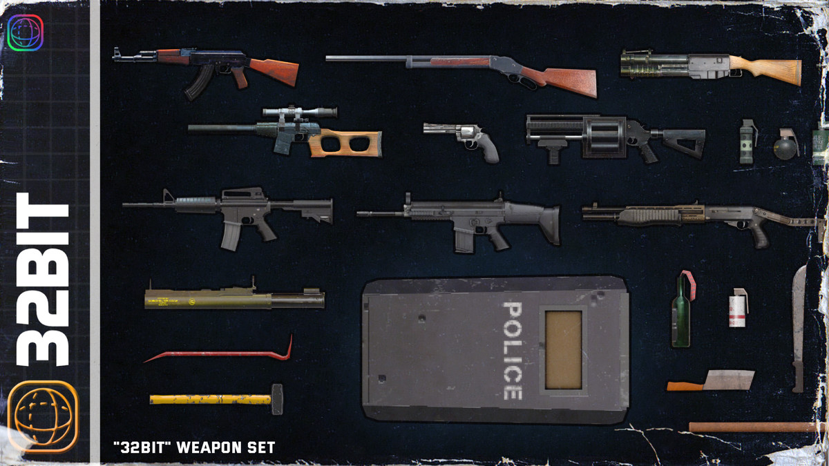 32-bit Retro Weapon and Firearm Set