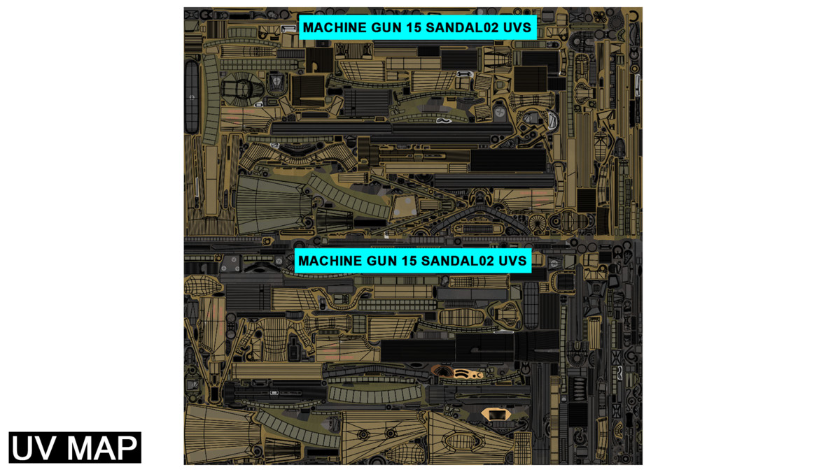 Two Machine Gun 15 Sandal Single Mat URP HDRP Textures