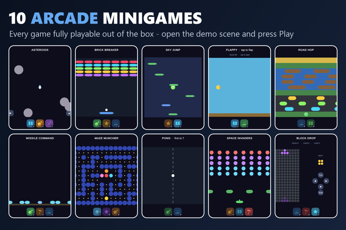 Mini Game Templates Arcade - 10 Arcade Starters for Unity
