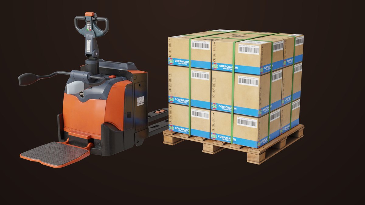 Forklift with Pallet 01 Orange URP HDRP Textures