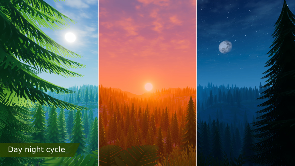 Stylized Poly Nature - 3D Environment + Day Night Cycle & Dynamic Cloud Shadows