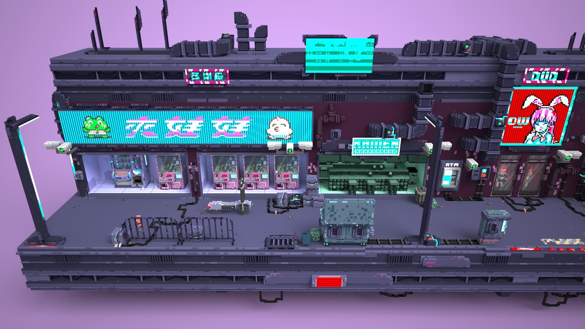 Voxel Cyberpunk Streets - 3D pixel art - monogon