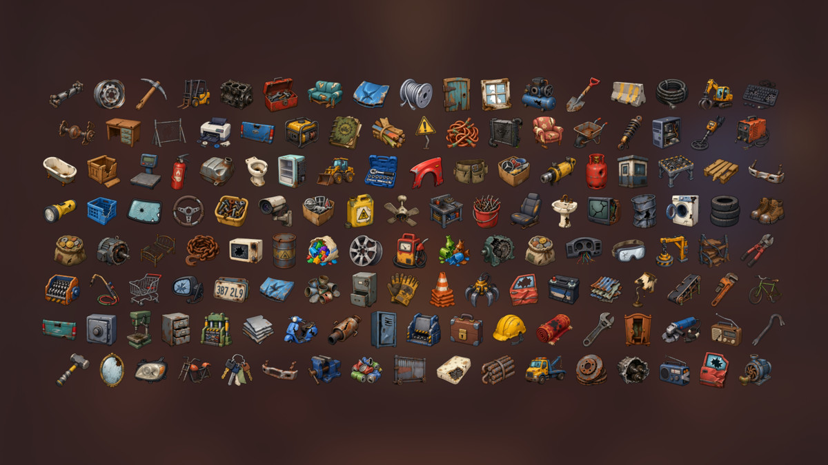 Scrapyard Junkyard Recycling Salvage Scavenging Equipment Icons Pack