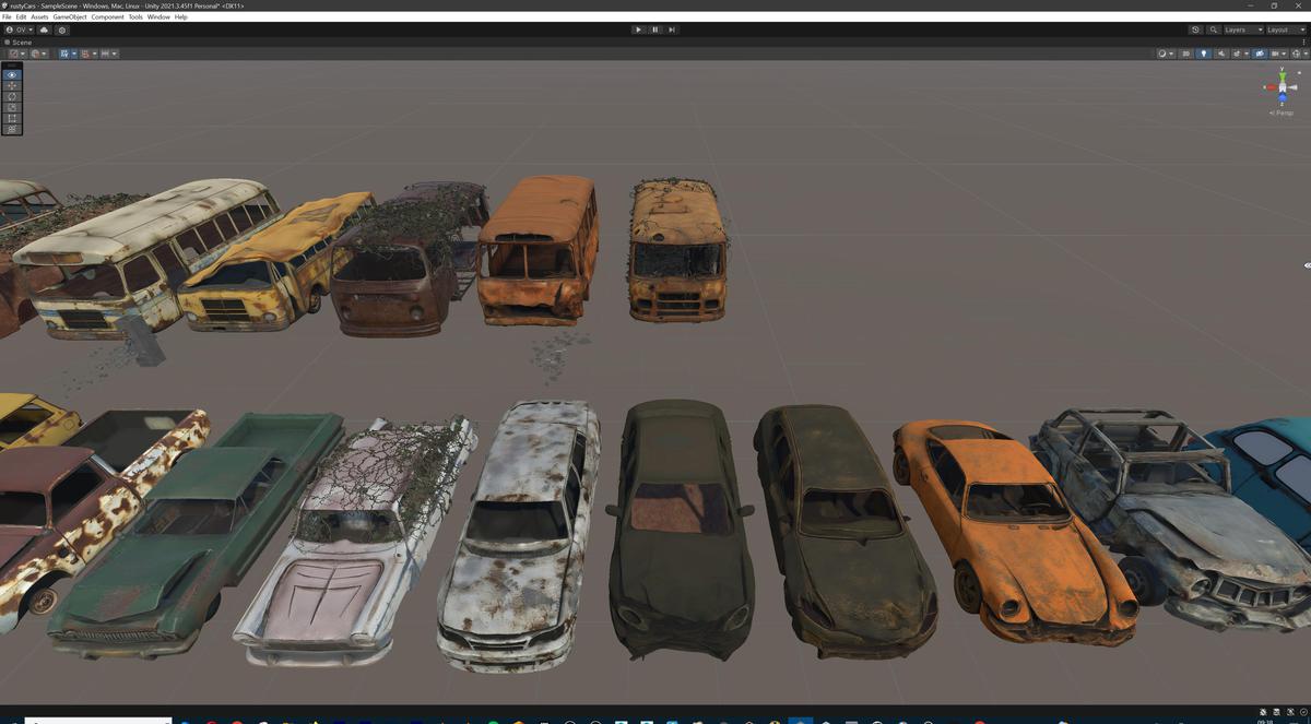 Old Abandoned Junk Rusty Vehicles 3d Game Ready Set (Car, Bus, Motorcycle, Bike)