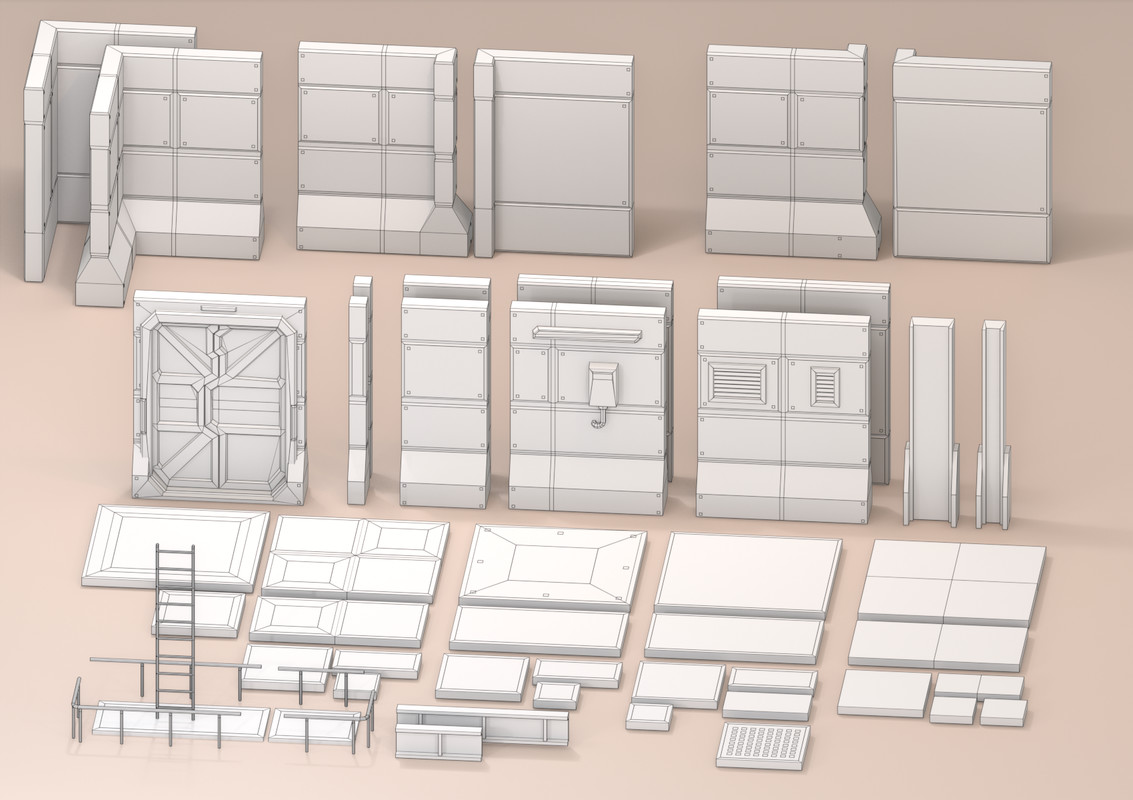 Sci-Fi Low Poly Interior Bundle: Grand Colony Collection (5-in-1) | Cosmic Retro