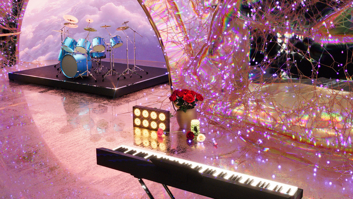 Diamond Concert Arena Stage Venue - Modular 3d Scene (with Piano, Drums, Guitar)