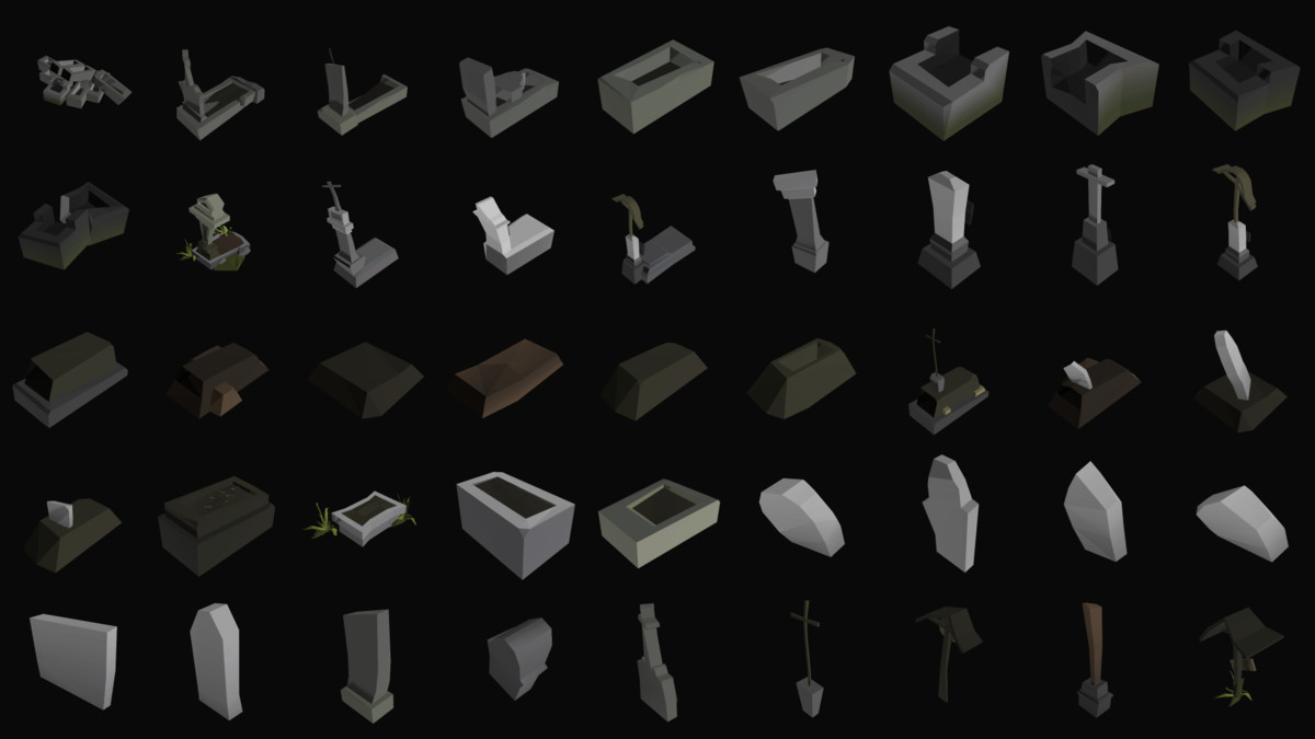 Low Poly Cemetery Grave Kit with LODs
