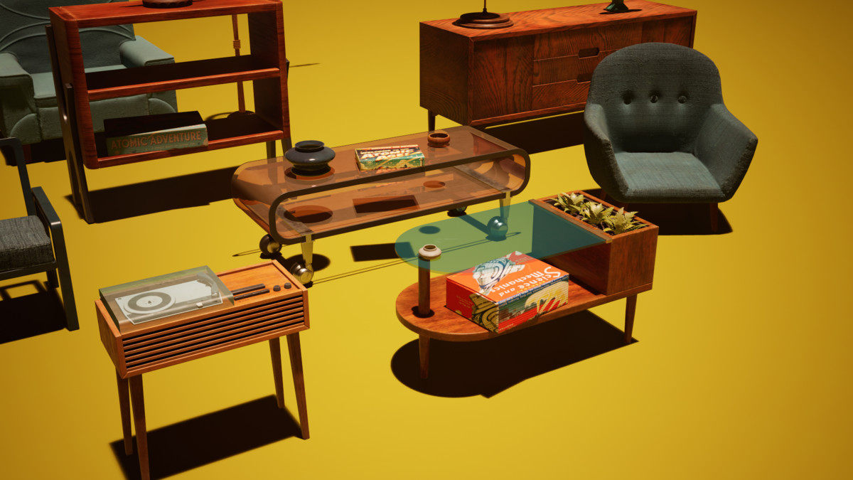 Retro-Futuristic Props / Retro Room Props Interior / Retrofuturism Pack