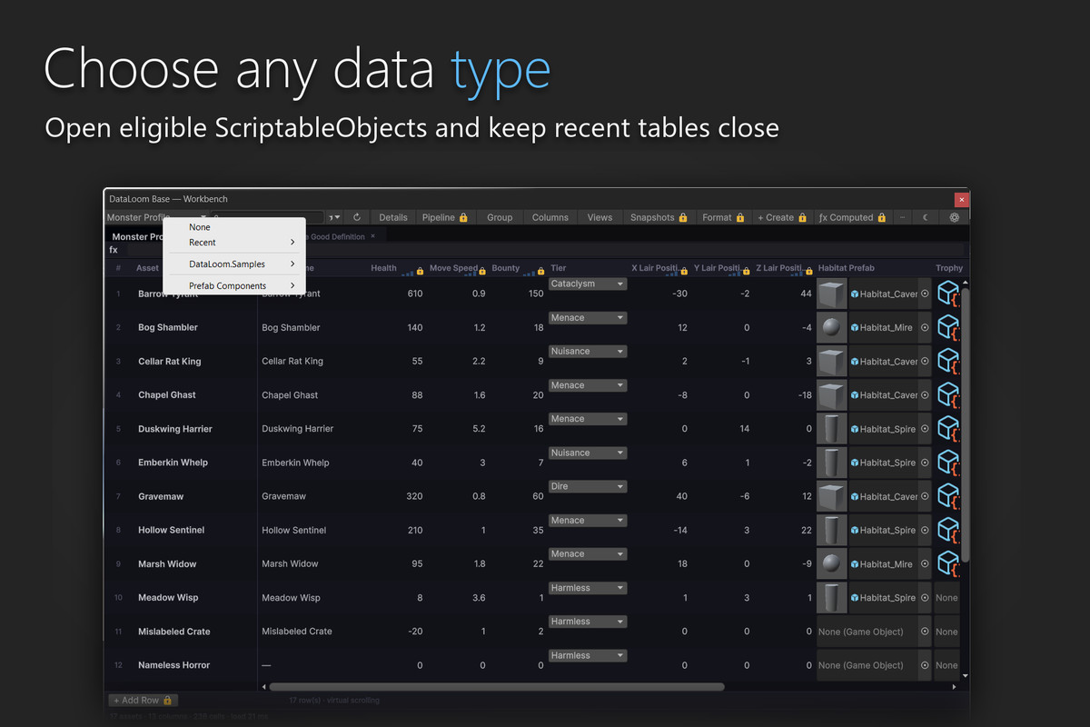 DataLoom Base - ScriptableObject Spreadsheet Editor