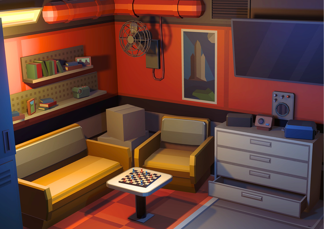 Low Poly Sci-Fi Bedroom / Cosmic Retro
