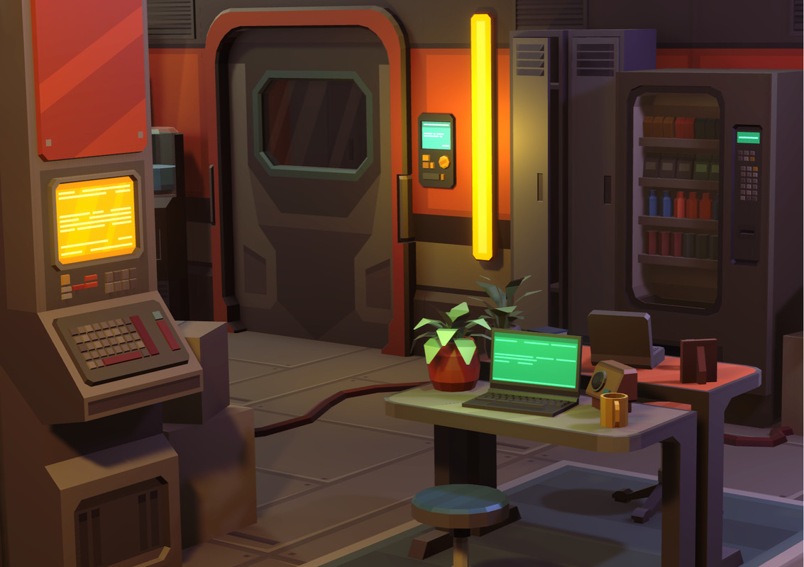 Low Poly Sci-Fi Bedroom / Cosmic Retro