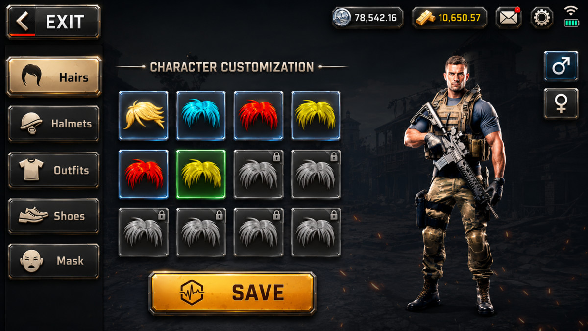 FPS Shooter Game UI Kit Complete Military HUD, Main Menu, Store, Mobile GUI