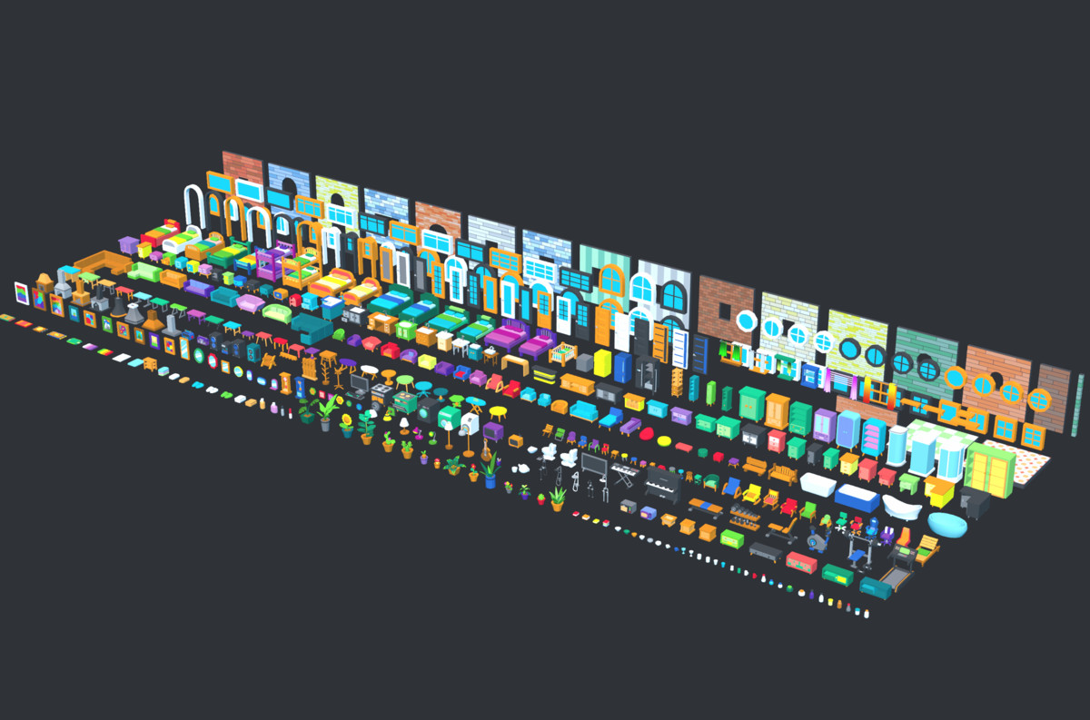 Cute Low Poly Furniture Pack - Colorful Interior Props